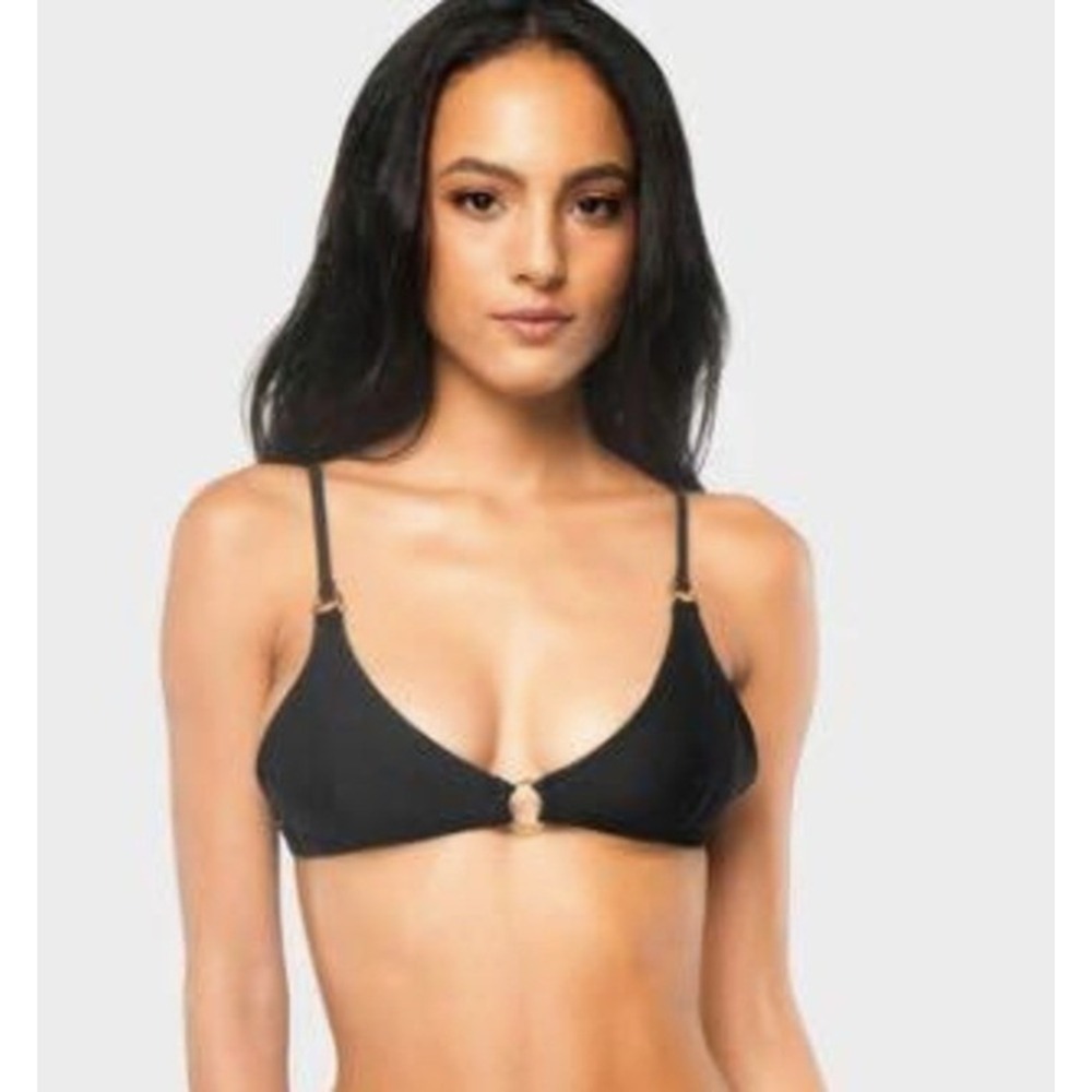 Blackbough Swim | Black Triangle Bikini Top Gold Ring Hardware | Size Medium